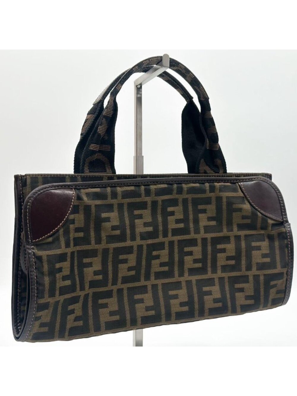 ★SOLD★ Fendi Zucca Tote Canvas Leather Foldable Rare - Picture 11 of 13